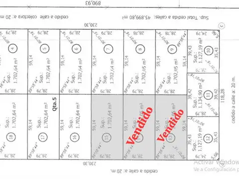 Terreno en Venta de 1702,0 m2