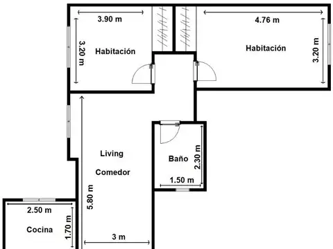 Departamento 3 ambientes con 1 baño