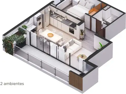 Departamento 2 ambientes con 1 baño