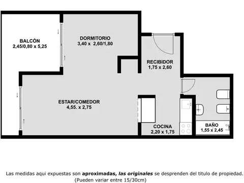 Departamento 2 ambientes con 1 baño
