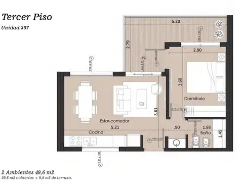 Departamento 2 ambientes a Estrenar