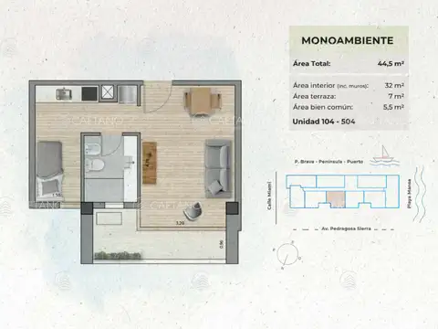 Departamento Monoambiente con 1 baño