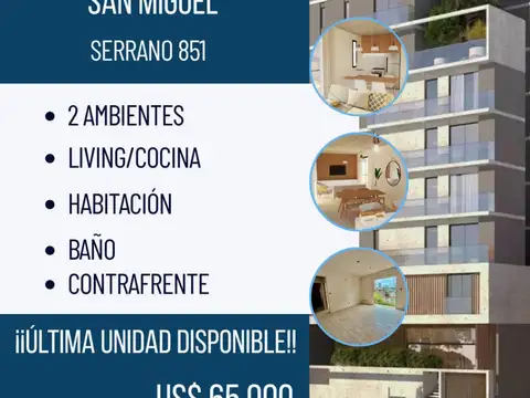 Departamento en Venta de 1 dormitorio