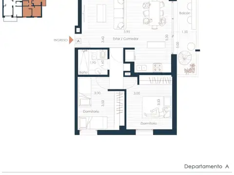 Departamento 3 ambientes con 1 baño
