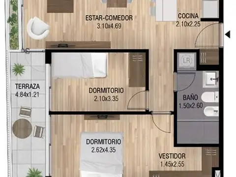 Departamento 3 ambientes con 1 baño