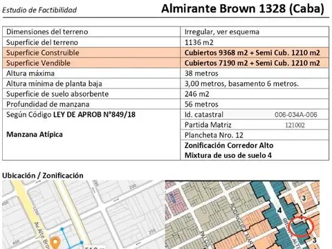 Terreno en Venta de 1136,0 m2