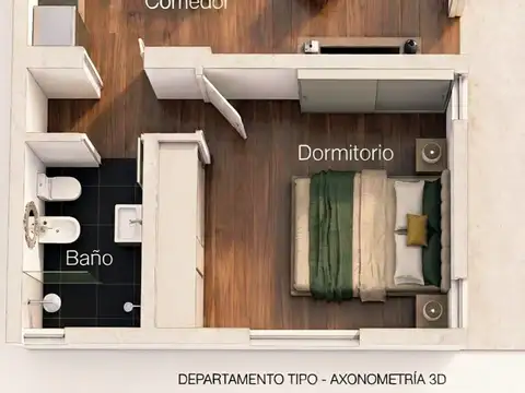 Departamento 2 ambientes con 1 baño