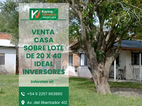 CASA EN VENTA , DEPARTAMENTO SOBRE LOTE DE 20 X 40 IDEAL INVERSORES