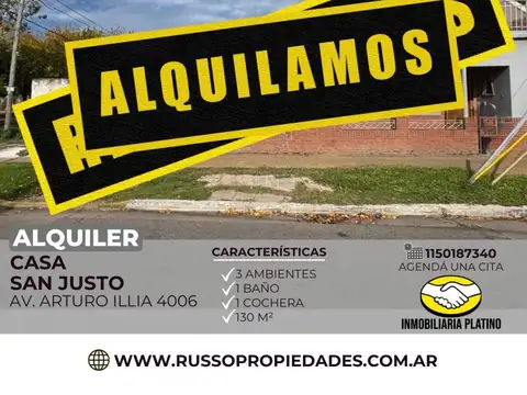 Alquiler casa 3 ambientes San Justo