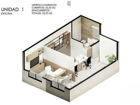 Oficina Monoambiente con 1 baño