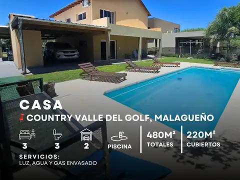 Venta Casa 3 Dormitorios 3 Baños Con Amplia Galería Y Pileta En Country Valle Del Golf - Malagueño