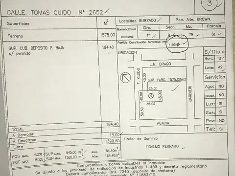 TOMAS GUIDO al 2600 entre luis maria drago y calle sin salida