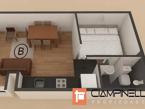 Departamento 3 ambientes con 1 baño