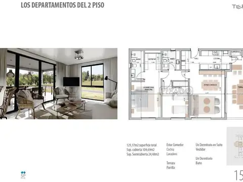 Departamento 3 ambientes con 2 baños
