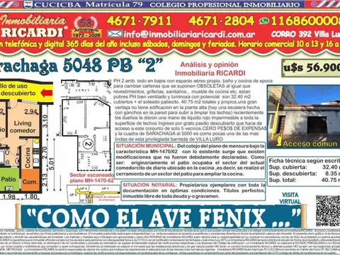 COMO EL  AVE FENIX PH  2 amb. PB patio + espacio aereo
