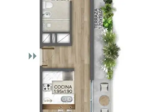 Departamento 2 ambientes con 1 baño