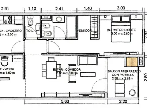 Departamento 2 ambientes con 1 baño