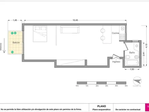 Departamento Monoambiente con 1 baño
