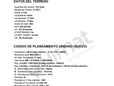 Terreno en Venta de 153,0 m2