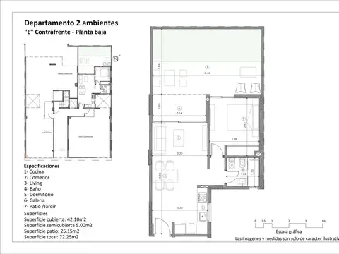 Departamento 2 ambientes con 1 baño