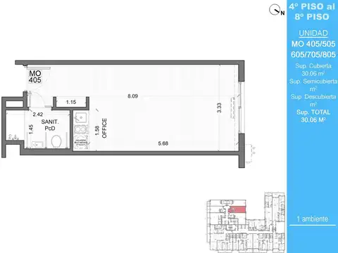 Departamento Monoambiente con 1 baño