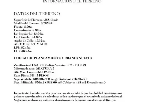 LOTE PARA DESARROLLO | CHACARITA-V.CRESPO  PB +3 PISOS