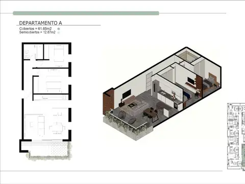 Departamento 3 ambientes con 1 baño