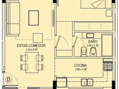 Departamento en Venta de 1 dormitorio
