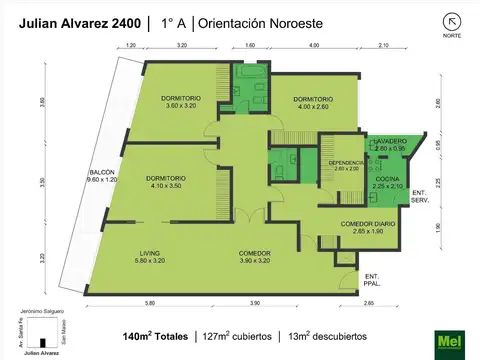 Julian Alvarez 2400, Piso 1