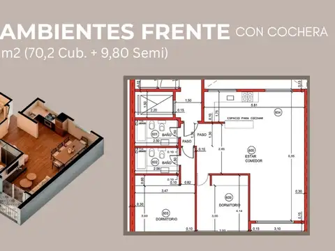 Departamento en Venta de 3 ambientes