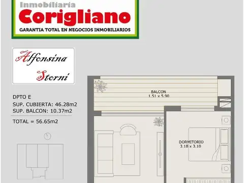 Departamento en Venta de 1 dormitorio