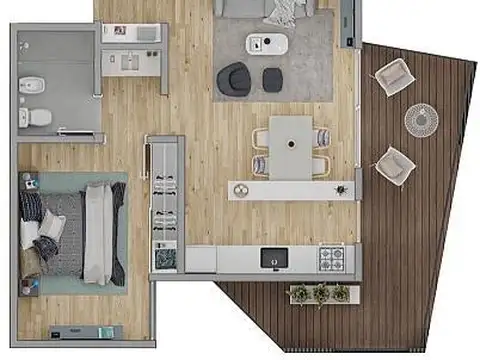 Departamento 2 ambientes con 1 baño