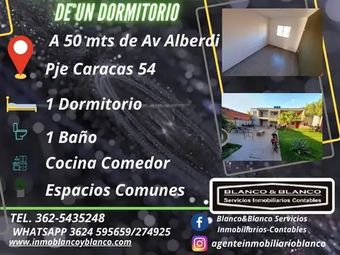 SE ALQUILA: PJE. CARACAS 54, DPTO DE 1 DORMITORIO.