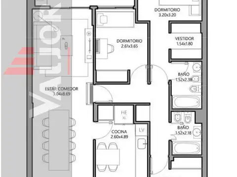Departamento en Venta de 3 dormitorios