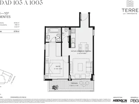 Departamento 2 ambientes con 1 baño