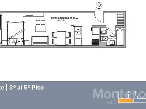Departamento Monoambiente con 1 baño