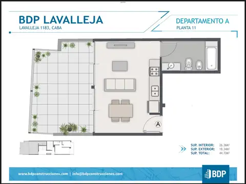 Departamento Monoambiente con 1 baño