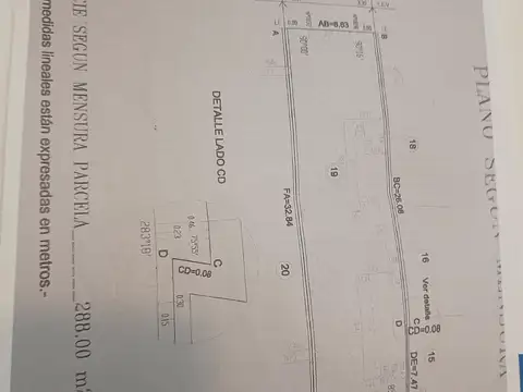 Terreno en Venta 8  mts Frente