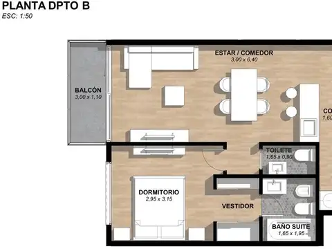 Departamento 2 ambientes con 1 baño