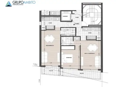 Departamento 2 ambientes con 1 baño