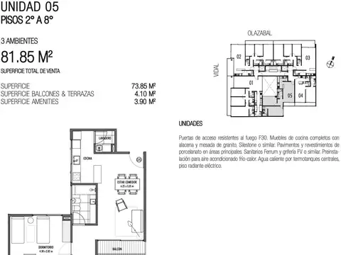 Departamento en Venta de 3 ambientes