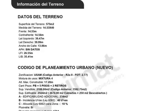 Terreno en Venta de 575,0 m2
