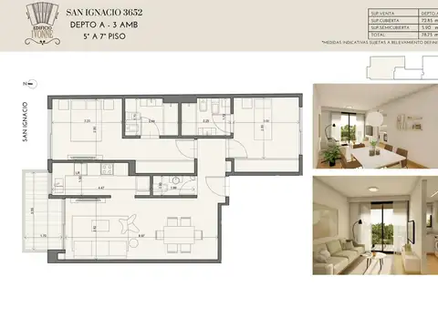 Departamento 3 ambientes con 1 baño