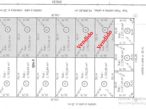 Terreno en Venta de 1703,0 m2