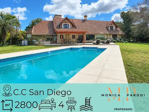 CASA EN VENTA EN COUNTRY CLUB SAN DIEGO – AMPLIO PARQUE, PILETA Y 2.800 M² DE LOTE