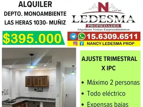 $395.000 Alquiler 1 amb Muñiz San Miguel