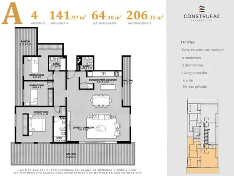 Departamento 4 ambientes con 3 baños