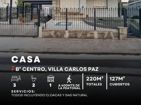 VENTA CASA 3 DOR, 2 BAÑOS EN CENTRO DE VILLA CARLOS PAZ