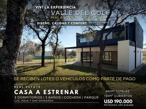 Venta Casa a Estrenar de 3 Dormitorios en Barrio Privado Valle del Golf – Malagueño