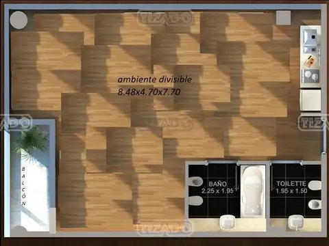 Departamento 2 ambientes con 2 baños